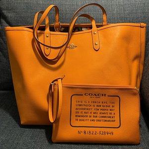 COACH Reversible City Tote with Scenic Hawaiian Print and Matching Clutch